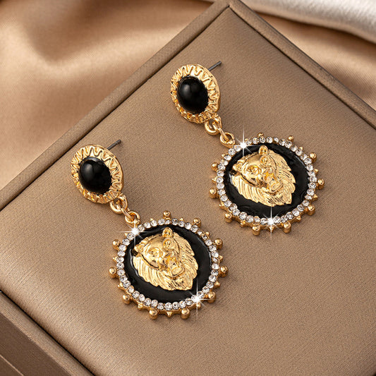 1 Pair Casual French Style British Style Lion Enamel Plating Arylic Alloy Ferroalloy 14k Gold Plated Drop Earrings