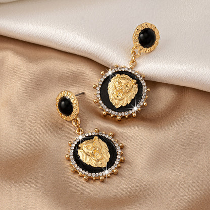 1 Pair Casual French Style British Style Lion Enamel Plating Arylic Alloy Ferroalloy 14k Gold Plated Drop Earrings