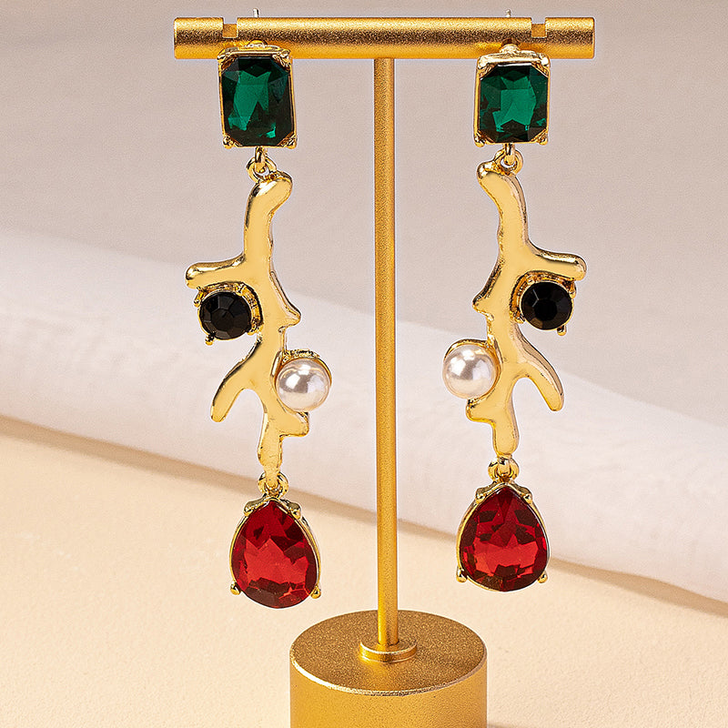 1 Pair Classical Retro Square Plating Inlay Alloy Gem Gold Plated Drop Earrings