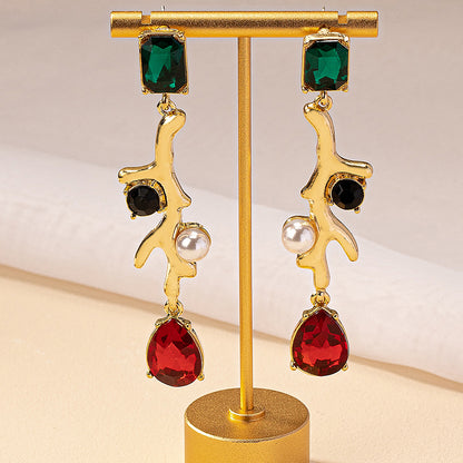 1 Pair Classical Retro Square Plating Inlay Alloy Gem Gold Plated Drop Earrings