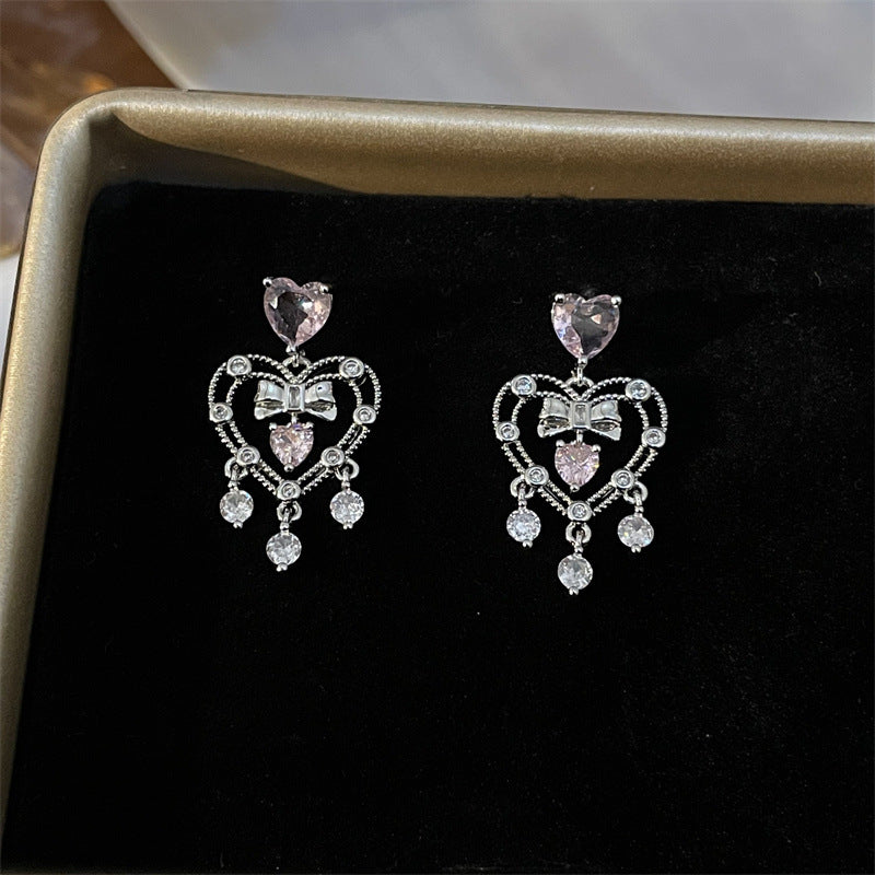 1 Pair Cute Sweet Heart Shape Plating Inlay Copper Zircon Drop Earrings