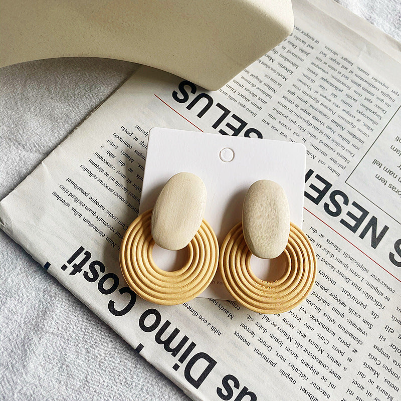 1 Pair Vintage Style Geometric Circle Wood Drop Earrings