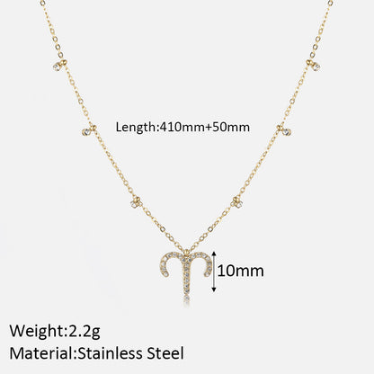 Basic Constellation Stainless Steel Plating Inlay Zircon Gold Plated Pendant Necklace