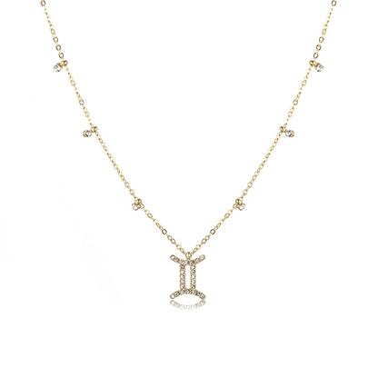 Basic Constellation Stainless Steel Plating Inlay Zircon Gold Plated Pendant Necklace