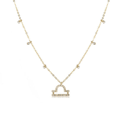 Basic Constellation Stainless Steel Plating Inlay Zircon Gold Plated Pendant Necklace