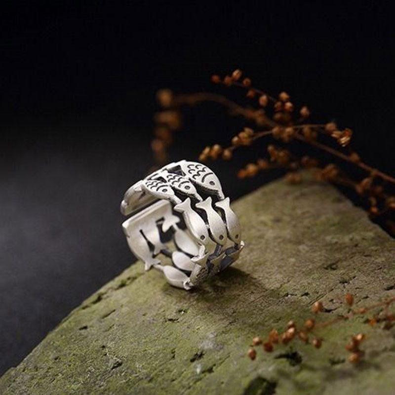 Sweet Simple Style Fish Copper Plating Hollow Out Silver Plated Open Ring