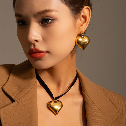 Wholesale Classic Style Heart Shape Stainless Steel Cloth Plating 18k Gold Plated Pendant Necklace