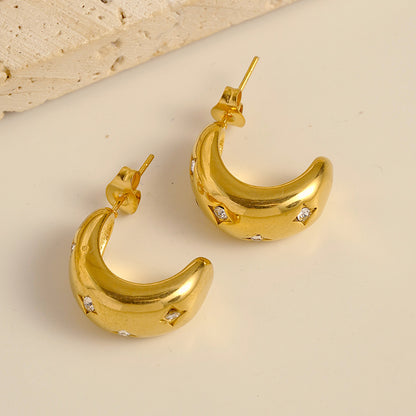 1 Pair Vacation Beach Simple Style Star Moon Plating Inlay Stainless Steel Artificial Diamond Gold Plated Ear Studs