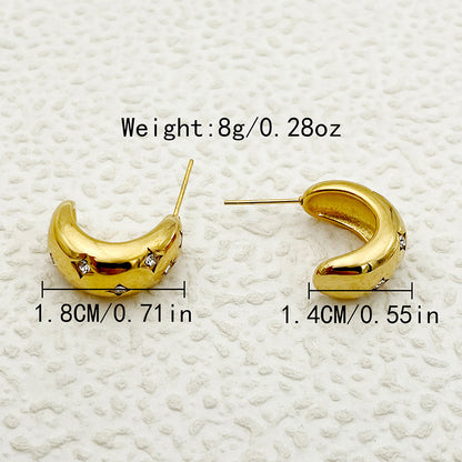 1 Pair Vacation Beach Simple Style Star Moon Plating Inlay Stainless Steel Artificial Diamond Gold Plated Ear Studs