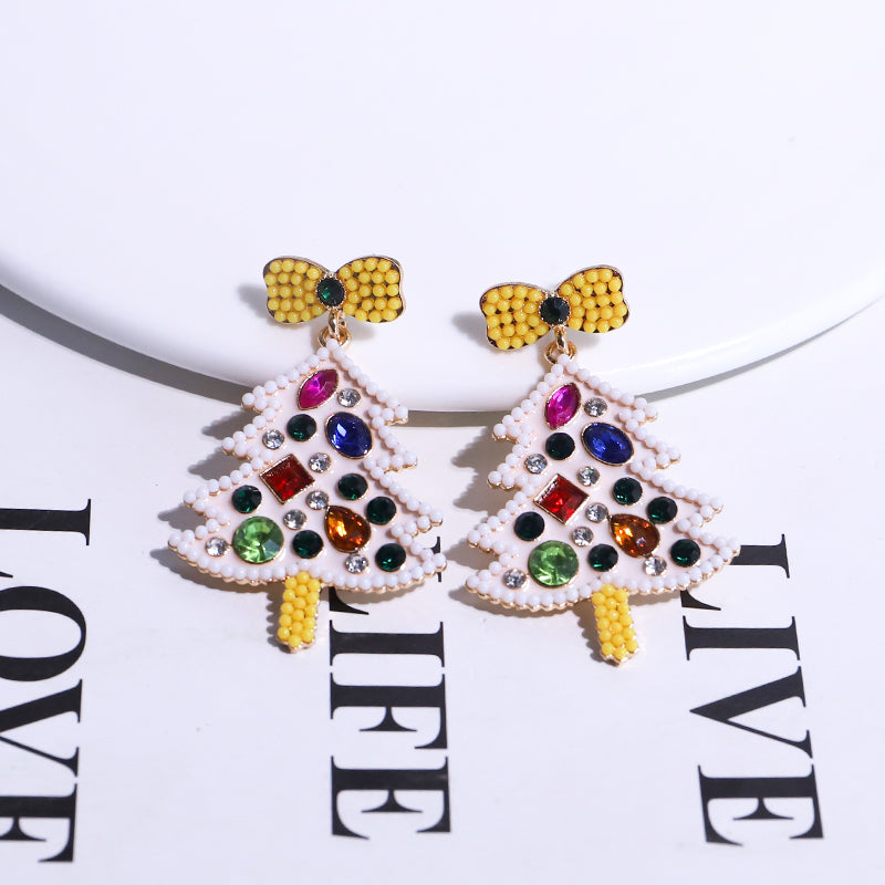 1 Pair Classic Style Christmas Tree Bow Knot Plating Inlay Alloy Gem Gold Plated Ear Studs