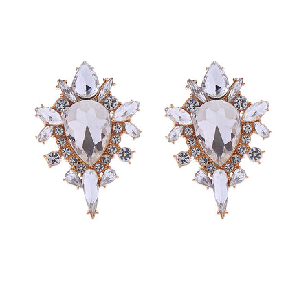 Wholesale Jewelry Elegant Round Water Droplets Alloy Rhinestones Inlay Ear Studs