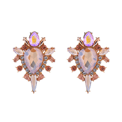 Wholesale Jewelry Elegant Round Water Droplets Alloy Rhinestones Inlay Ear Studs