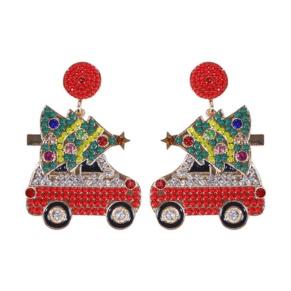 1 Pair Cute Christmas Tree Car Plating Inlay Alloy Beads Gold Plated Drop Earrings