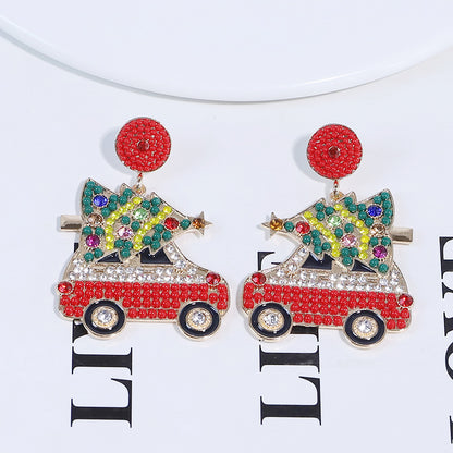 1 Pair Cute Christmas Tree Car Plating Inlay Alloy Beads Gold Plated Drop Earrings