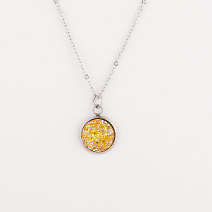 Sweet Round Resin Titanium Steel Pendant Necklace