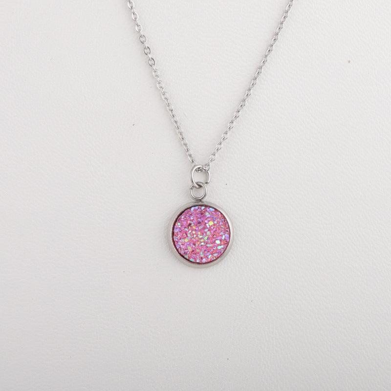 Sweet Round Resin Titanium Steel Pendant Necklace