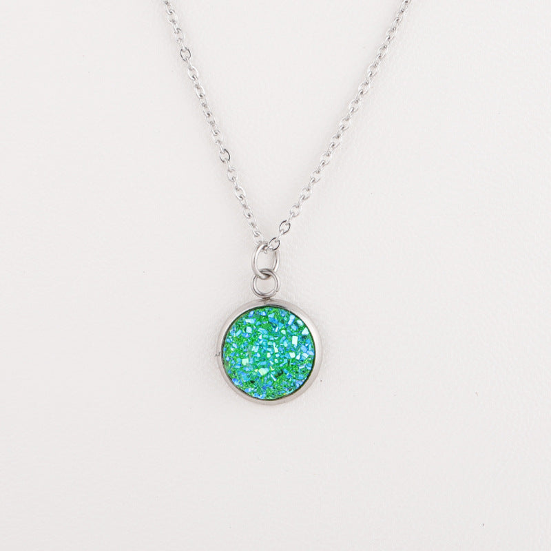 Sweet Round Resin Titanium Steel Pendant Necklace