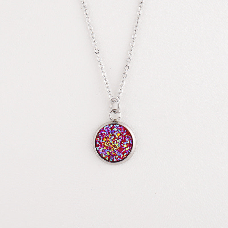 Sweet Round Resin Titanium Steel Pendant Necklace