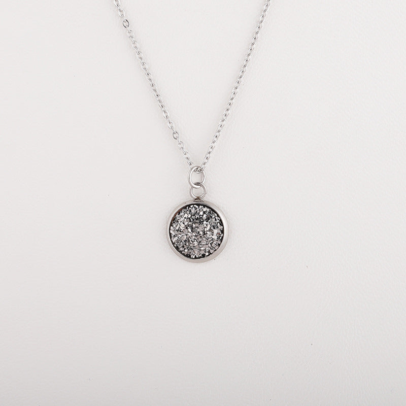 Sweet Round Resin Titanium Steel Pendant Necklace