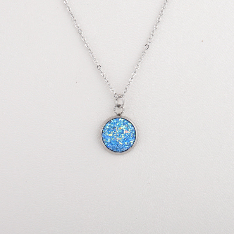 Sweet Round Resin Titanium Steel Pendant Necklace