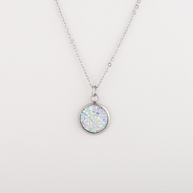 Sweet Round Resin Titanium Steel Pendant Necklace