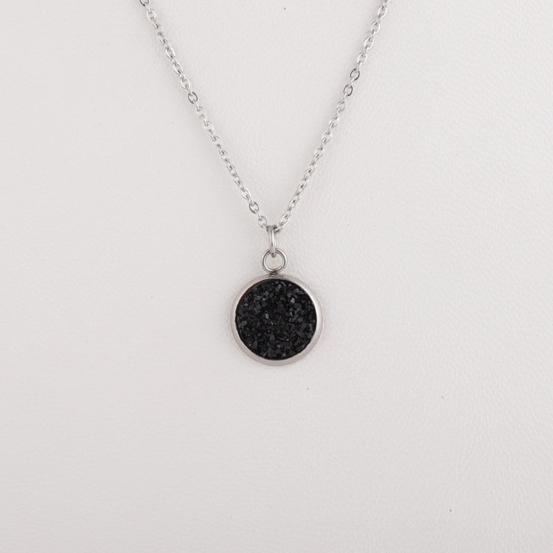 Sweet Round Resin Titanium Steel Pendant Necklace