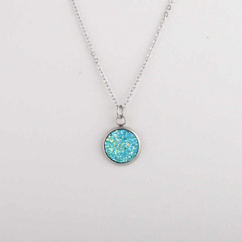 Sweet Round Resin Titanium Steel Pendant Necklace