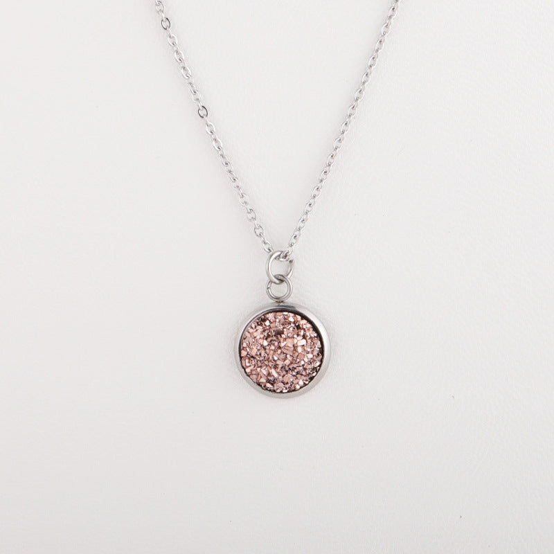 Sweet Round Resin Titanium Steel Pendant Necklace