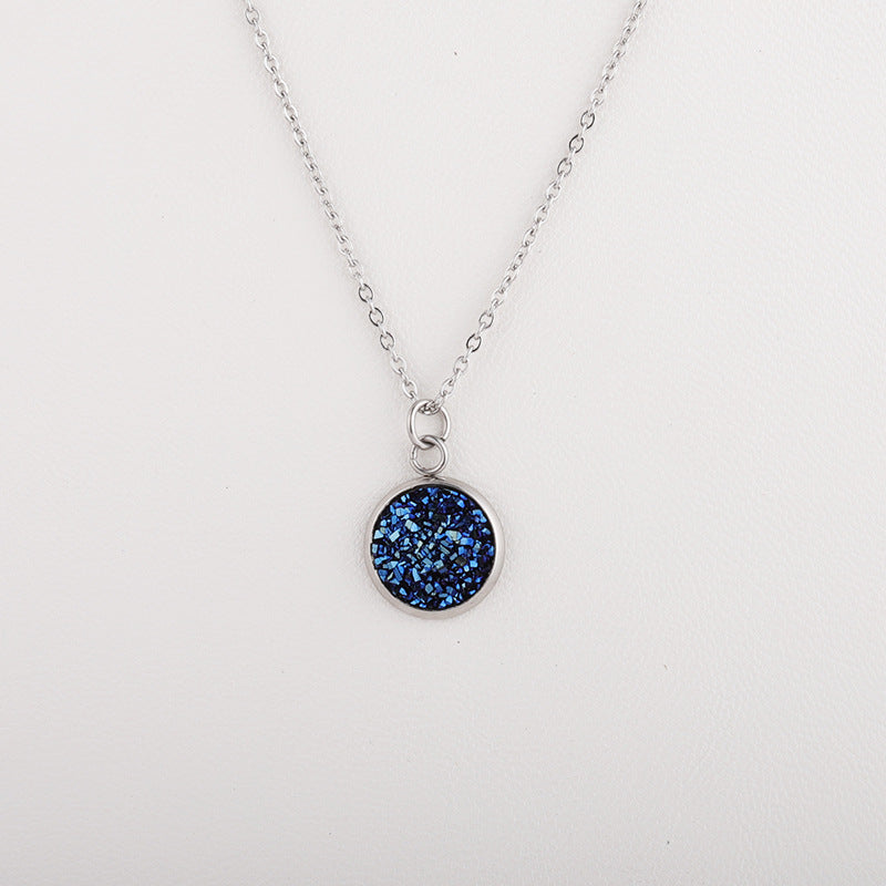 Sweet Round Resin Titanium Steel Pendant Necklace