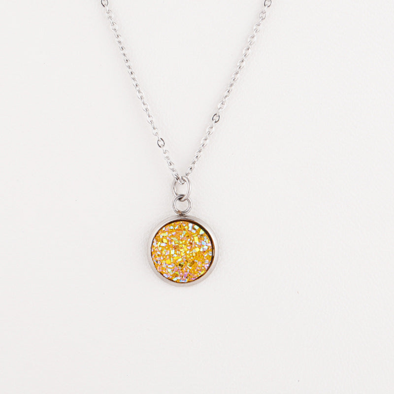 Sweet Round Resin Titanium Steel Pendant Necklace