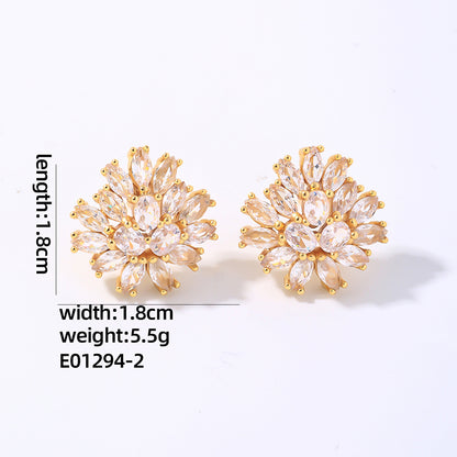 1 Pair Casual Simple Style Shiny Flower Plating Inlay Copper Zircon White Gold Plated Gold Plated Ear Studs