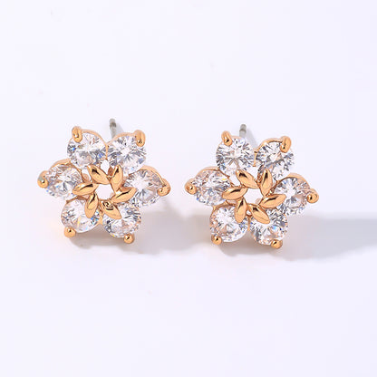 1 Pair Casual Simple Style Shiny Flower Plating Inlay Copper Zircon Gold Plated Ear Studs
