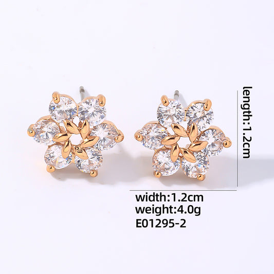1 Pair Casual Simple Style Shiny Flower Plating Inlay Copper Zircon Gold Plated Ear Studs