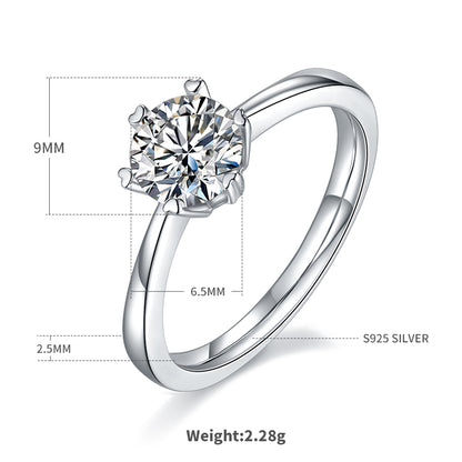 Luxurious Classic Style Round Sterling Silver Gra Plating Inlay Moissanite Rhodium Plated Silver Plated Rings