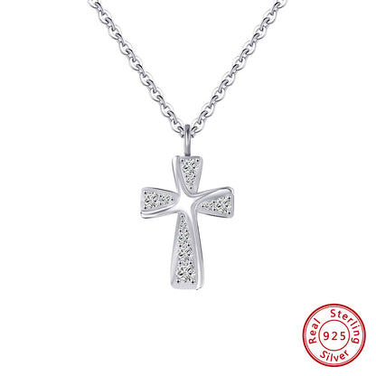 Original Design Classic Style Cross Sterling Silver Plating Laser Inlay Chain Zircon 14k Gold Plated White Gold Plated Silver Plated Pendant Necklace