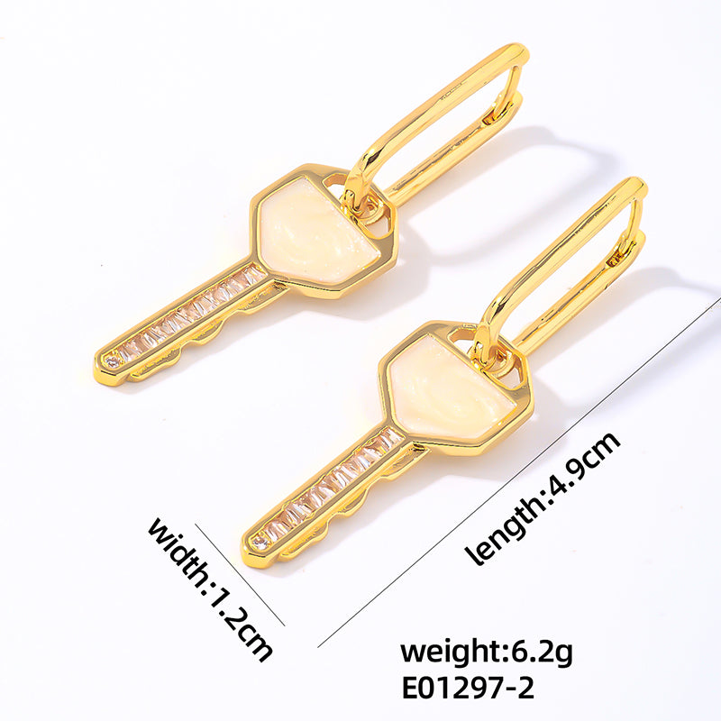 1 Pair Y2k Original Design Simple Style Key Plating Inlay Copper Zircon Gold Plated Drop Earrings