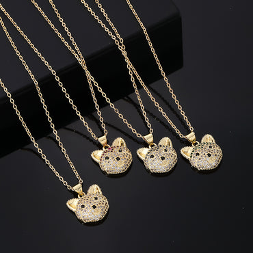 Hip-hop Vintage Style Simple Style Fox Copper Plating Inlay Zircon Gold Plated Pendant Necklace