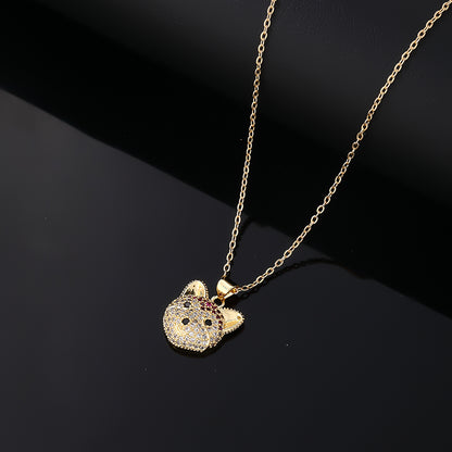 Hip-hop Vintage Style Simple Style Fox Copper Plating Inlay Zircon Gold Plated Pendant Necklace