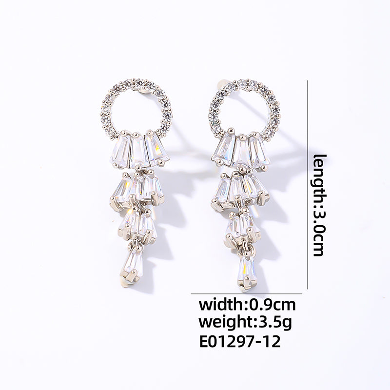 1 Pair Elegant Shiny Tassel Plating Inlay Copper Zircon White Gold Plated Drop Earrings