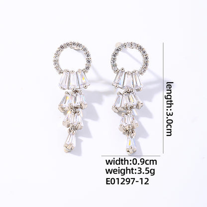 1 Pair Elegant Shiny Tassel Plating Inlay Copper Zircon White Gold Plated Drop Earrings
