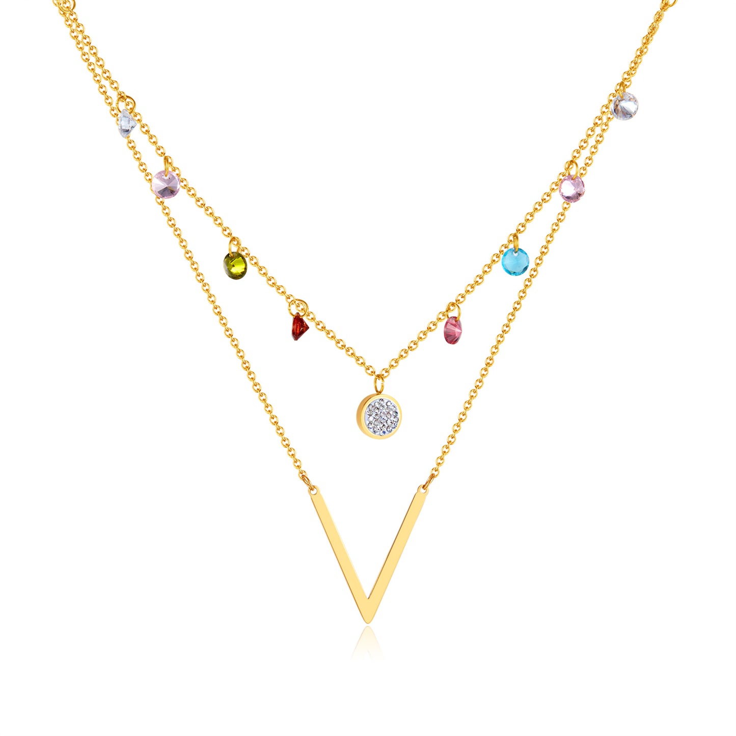 Simple Style Colorful Stainless Steel Double Layer Necklaces