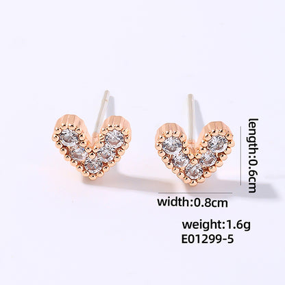 1 Pair Casual Simple Style Shiny Heart Shape Plating Inlay Copper Zircon White Gold Plated Gold Plated Ear Studs