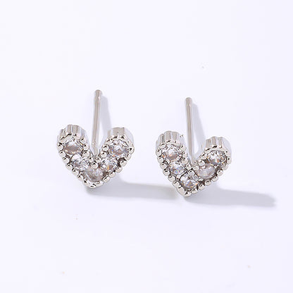 1 Pair Casual Simple Style Shiny Heart Shape Plating Inlay Copper Zircon White Gold Plated Gold Plated Ear Studs