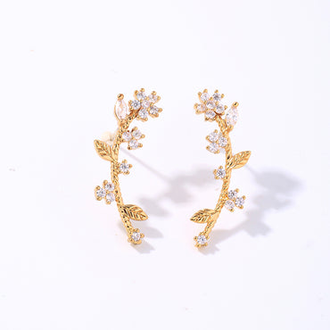 1 Pair Ig Style Simple Style Shiny Leaves Plating Inlay Copper Zircon Gold Plated Ear Studs