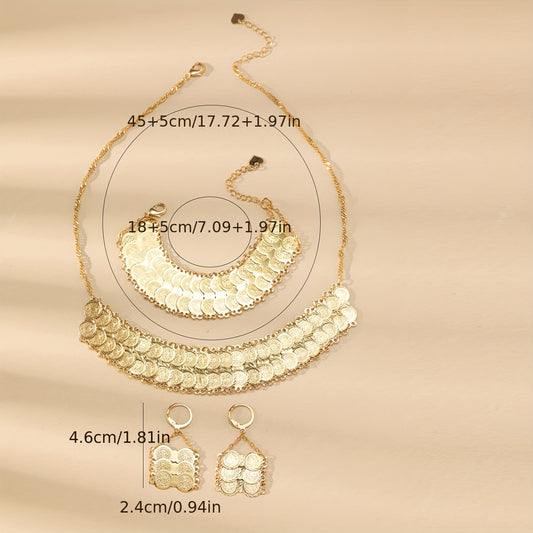 Classical Vintage Style Simple Style Coin Copper Plating 18k Gold Plated Bracelets Earrings Necklace