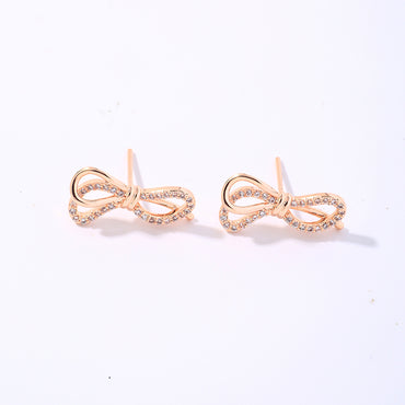 1 Pair Casual Simple Style Shiny Bow Knot Plating Inlay Copper Zircon Rose Gold Plated Ear Studs