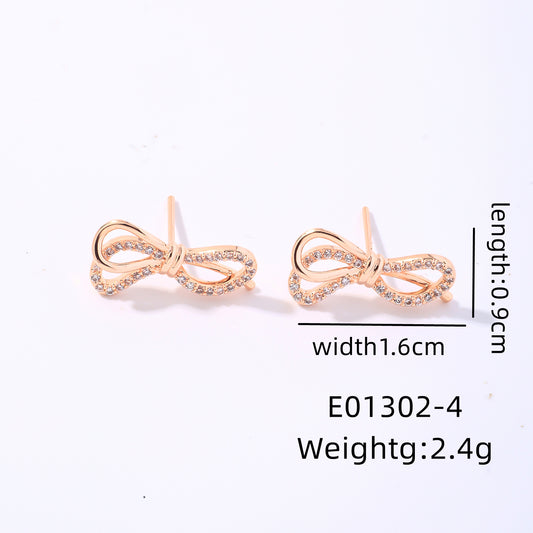 1 Pair Casual Simple Style Shiny Bow Knot Plating Inlay Copper Zircon Rose Gold Plated Ear Studs