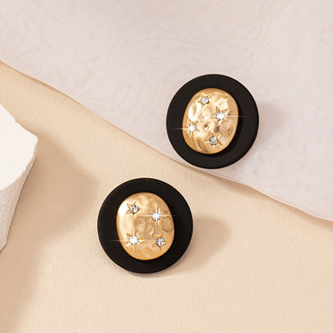 1 Pair Retro Commute Round Plating Alloy Rhinestones Ear Studs