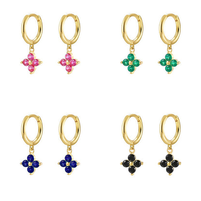 1 Pair Elegant Vintage Style Shiny Four Leaf Clover Plating Inlay Copper Zircon Gold Plated Drop Earrings