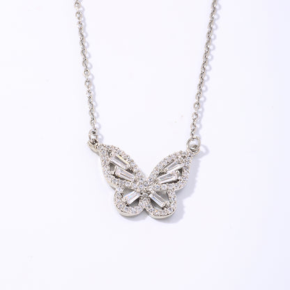 Elegant Shiny Butterfly Copper Plating Inlay Zircon White Gold Plated Earrings Necklace